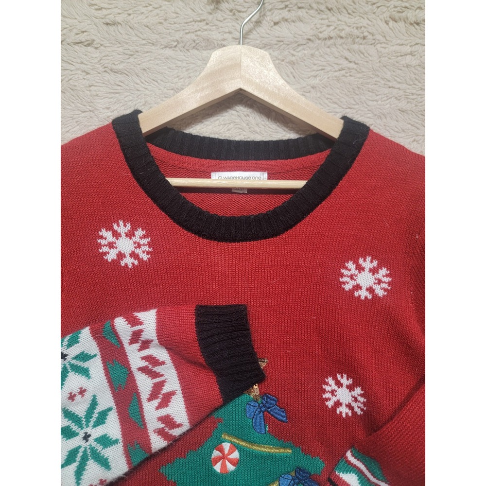 Warehouse One Womens Red Christmas Tree Snowflake Fair Isle Sweater Size 2X/2T